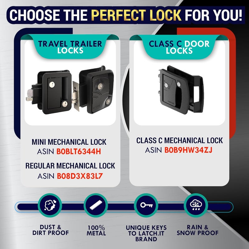 LATCH.IT RV Door Lock Replacement | Class C Camper Door Latch Fits 3.50" x 4.50" Lock Holes | 100% Metal RV Door Latch Replacement | RV Latch | Camper Door Locks with 2 High-Security Keys Included - Image 4